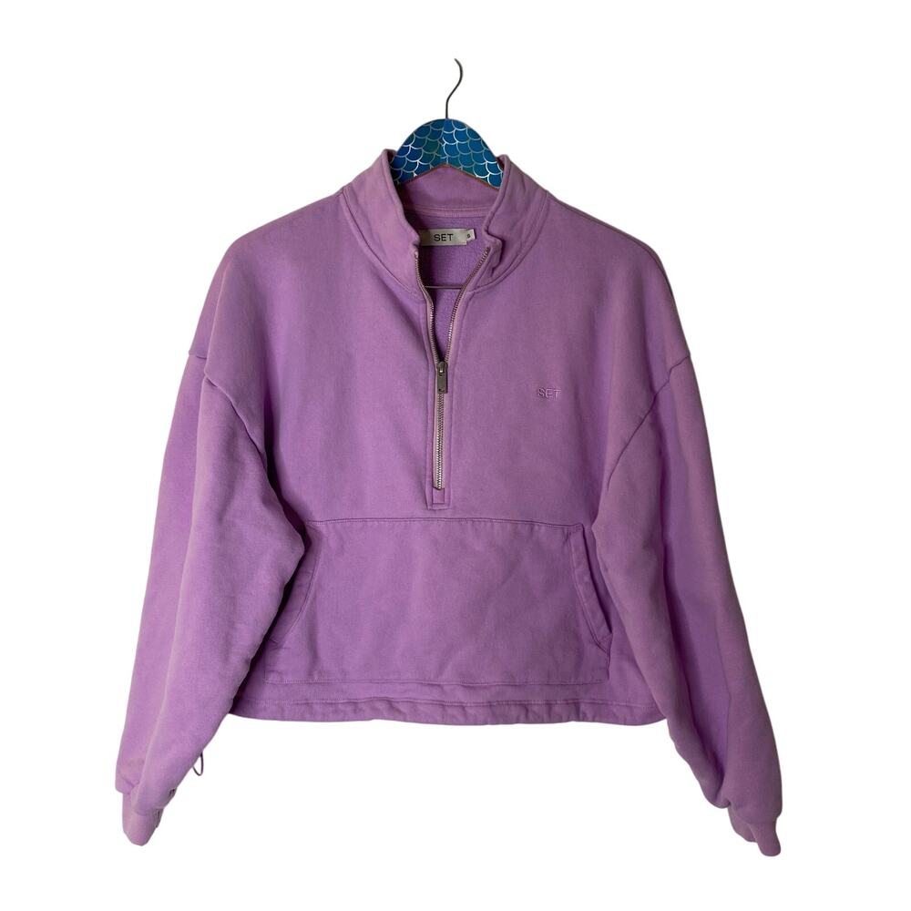 SET ACTIVE Heavyweight Sweats Half Zip Embroidered Logo Pullover Small